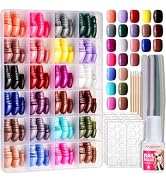 FANDAMEI Press on Nails Short, 24 Packs 576PCS Small Short Round Press on Nails, 24 Glossy Color ...