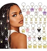 SAWINDA 24Pcs Hair Jewelry for Braids Gold Butterfly Flower Loc Dreadlock Accessories Pearl Penda...