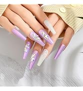 MUZOXEN Press on Nails Long, Coffin Acrylic Fake Nails with Glitter Crystal Rhinestones Luxury De...