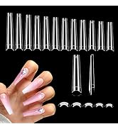600PCS No C Curve Coffin Nail Tips, XXL Clear Coffin Nail Tips for Acrylic Nails Professional, Lo...