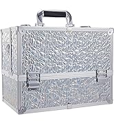 Joligrace Makeup Train Case Large 6 Tray Professional Organizer Box - Cosmetic Make Up Carrier wi...