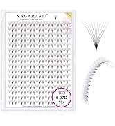 NAGARAKU Premade Fans Eyelash Extensions Thin Pointy Base 10D Volume Sharp Narrow Stem 0.07mm D c...