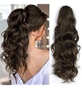 ORSUNCER Long Ponytail Extension Claw Clip in Long Medium Ash Brown Curly Wavy Ponytail Hair Exte...