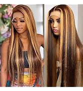 4/27 Highlight Ombre Lace Front Wig Human Hair Pre Plucked 180% Density 13×4 HD Straight Honey Bl...