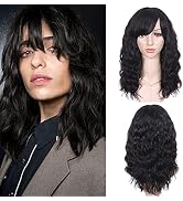 WIGNEE 100% Virgin Human Hair Natural Wave Wigs with Bangs Brazilian Human Hair Wave Wigs For Bla...