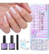 Soft Gel Nail Tips and Gl ue Gel Kit - BTArtboxnails Pre-colored Soft Gel Nail Tips Kit, Milky Wh...