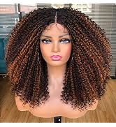 Annivia Highlight Ombre Curly Lace Front Wigs for Black Women Brown Long Curly Lace Front Wig wit...