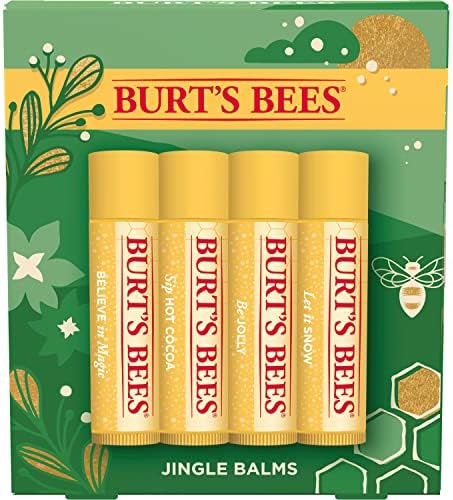 Burt's Bees Christmas Gifts, 4 Lip Balm Stocking Stuffers Products, Jingle Balms Set - Classic Beeswax Moisturizing Lip Balm
