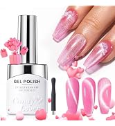 Candy Lover Cat Eye Gel Nail Polish, Hot Pink Colors Gel Polish, Holographic Glitter Effect UV Na...