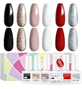 Saviland 10Ml Gel Nail Polish Kit ,6 Classic Colors White Gel Polish Black Red Glitter Soak-off U...