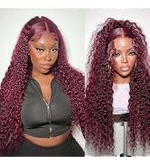 VELOMA 99J Burgundy Deep Wave Lace Front Wigs Human Hair 13x4 HD Lace Frontal Wigs Human Hair Lac...
