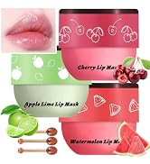 3 Pcs Bee Lip Balm Honey Pot, Cherry Watermelon Apple Lip Mask Overnight, Moisturizing Lip Sleepi...