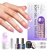 Gellen Pink Short Square Press on Nails French Tip Kits Including Gel Top Coat and Base Coat, UV ...