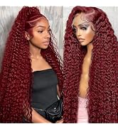 Larhali 360 99j Burgundy Lace Front Wig Human Hair 250% Density Hidden Straps Deep Wave Wigs with...