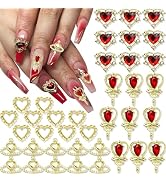 RODAKY 40PCS Valentine's Day 3D Heart Charms Gold Nail Charms Red Crystal Rhinestone Nail Jewels ...