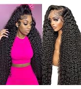 JTMMP 13x6 Deep Wave Lace Front Wigs Human Hair 200% Density 26 Inch Curly Human Hair Wig for Wom...