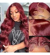 Aaliweya 99J Burgundy Lace Front Wig Human Hair 13X4 Body Wave Hd Lace Front Glueless Wig Human H...