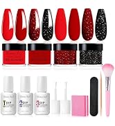 Honey Joy Dip Powder Nail Kit Starter,4 Colors Deep Red Glitter Holographic Black Dipping Powder ...