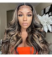 MSGEM 26 inch Highlight 1B/27 Body Wave Lace Front Wigs Human Hair 180% Density Ombre Highlight 1...