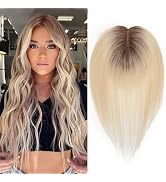 Ombre Blonde Hair Toppers for Women Real Human Hair 3D Cover Pieces for Women with Thinning Hair ...