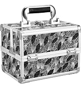 Joligrace Makeup Train Case Portable Makeup Organizer Case 2 Trays Makeup Box with Mirror Locking...