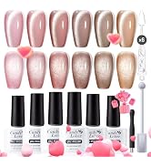 Candy Lover Cat Eye Gel Nail Polish, 6 Pink Brown Holographic Glitter Colors Gel Polish with 2 Ma...