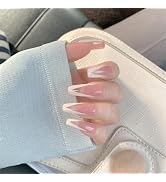 French Tip Press On Nails Long Fake Nails, Coffin Full Cover Acrylic Gel Nails, Reusable False Na...
