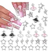 RODAKY 30PCS Planet Nail Charms 3D Star Nail Art Charms Pink Saturn Planet Nail Gems Silver Dangl...