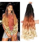 French Curly Braiding Hair Pre Stretched Ombre Brown Blonde Bouncy Braiding Hair 22inch 150g/Pack...