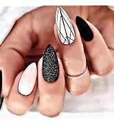 Almond Press On Nails French Tip Fake Nails, Full Cover Gel Reusable Acrylic Nails, Reusable Nail...
