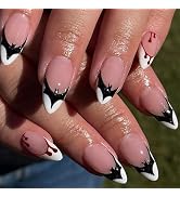 Halloween Press on Nails French Tips Press on Nails with Cute Bat Blood Drop Designs Press on Nai...