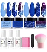 Honey Joy Dip Powder Nail Kit Starter,4 Colors Navy Blue Sky Blue Purple Glitter Dipping Powder L...