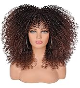 ANNISOUL 16Inch Curly Wigs for Black Women Dark Brown Afro Bomb Curly Wig with Bangs Synthetic Fi...