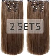 Brown Hair Extensions,HSPJHTM 2 sets Clip in Hair Extensions for Women 5 PCS 22