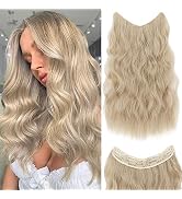 S-noilite Invisible Wire Hair Extensions 24 Inch Dirty Blonde Bleach Blonde Highlights Long Wavy ...