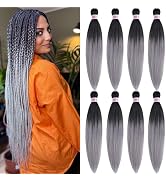 SIXERSI Grey Ombre Pre Stretched Braiding Hair Extensions for Braids 26 Inch Kids Knotless Hypoal...