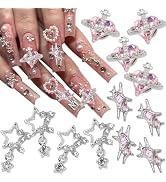 RODAKY 12PCS Silver Saturn Planet Nail Art Charms Pink Rhinestones 3D Alloy Star Saturn Shape Nai...