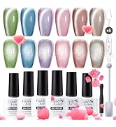 Candy Lover Cat Eye Gel Nail Polish, 6 Pink Green Blue Purple Holographic Glitter Colors Gel Poli...