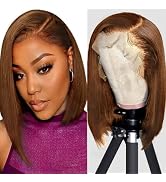 Bob Wig Human Hair Chocolate Brown 13x6 HD Lace Front Wigs Human Hair 180% Density Straight Gluel...