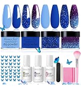 Honey Joy Dip Powder Nail Kit Starter,4 Colors Navy Blue Sky Blue Purple Glitter Dipping Powder L...
