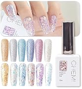 SARA FRIENDS Glitter Gel CHEMI Gel Set No.1 Professional Gel Polish for Nail Art - 0.35oz (10ml) ...