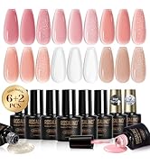 ROSALIND Jelly Gel Polish Set with Matte and Glitter Gel Top Coat, 6 Translucent Colors Neutral S...