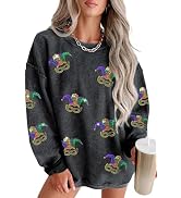 MARZXIN Women 2024 Holiday Casual Sweatshirts Mardi Gras Long Sleeve Sequin Sweatshirt Fashion Gl...