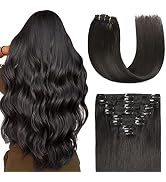 Sunya Clip in Hair Extensions Real Human Hair Natural Black Hair Extensions Clip ins 18 Inch Doub...