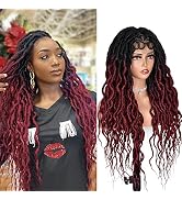 ANNISOUL Ombre Red Faux Locs Wigs for Black Women Curly Goddess Faux Locs Crochet Hair Full Lace ...