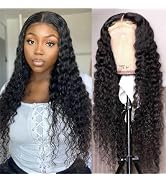 YMSGIRL Deep Wave Lace Front Wigs Human Hair 5X5 HD Lace Closure Wig T Part Wig Pre Plucked with ...