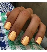 Yellow Press on Nails Short Square Fake Nails Solid Colour False Nails with Designs Acrylic Nails...