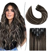 Clip in Hair Extentions Real Human Hair S-noilite #1BT1BP6 Natural Black Mixed Chestnut Brown Dou...
