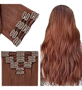 Benehair Clip on Hair Extensions Real Human Auburn in Long Straight 16inch Remy Natural Full Head...
