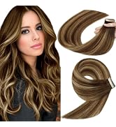 Human Hair Extensions Tape in, Chocolate Brown to Caramel Blonde Real Straight Tape ins Seamless ...